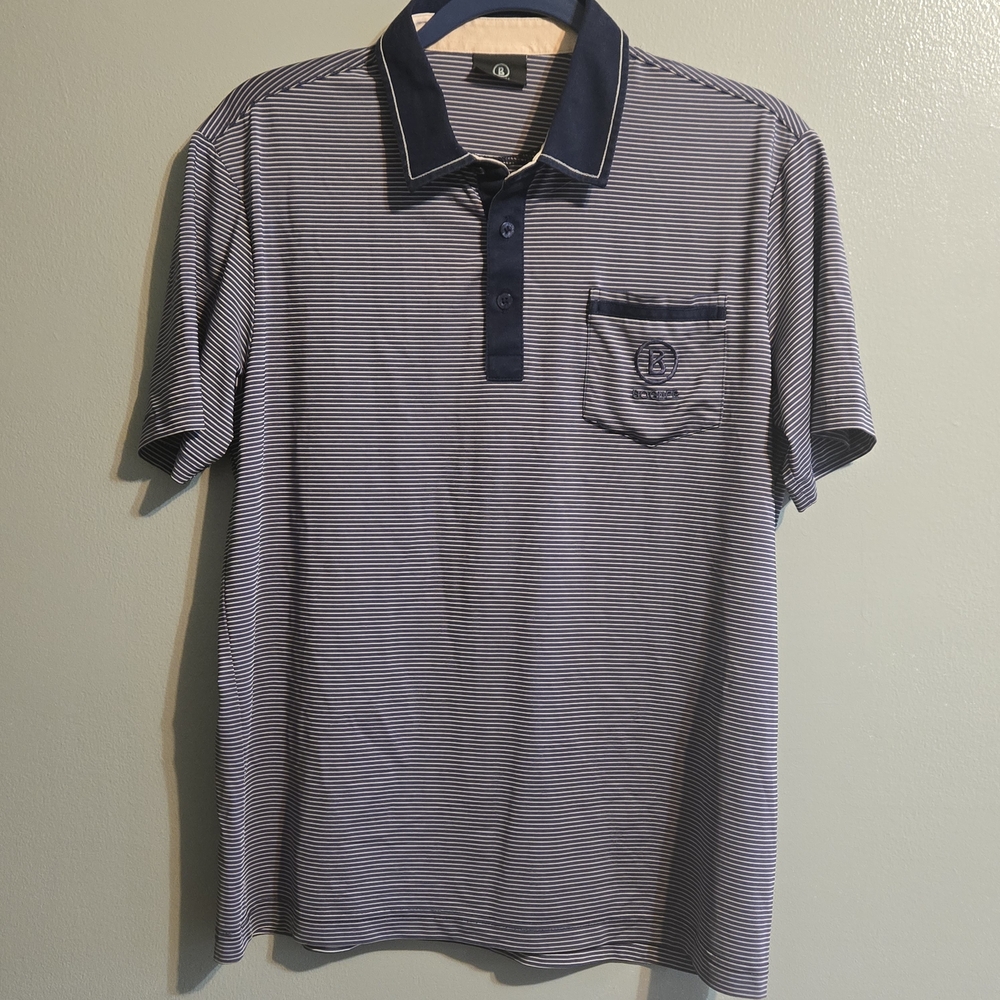 Bogner Men's Striped Navy Polo Shirt Golfer- FLAW